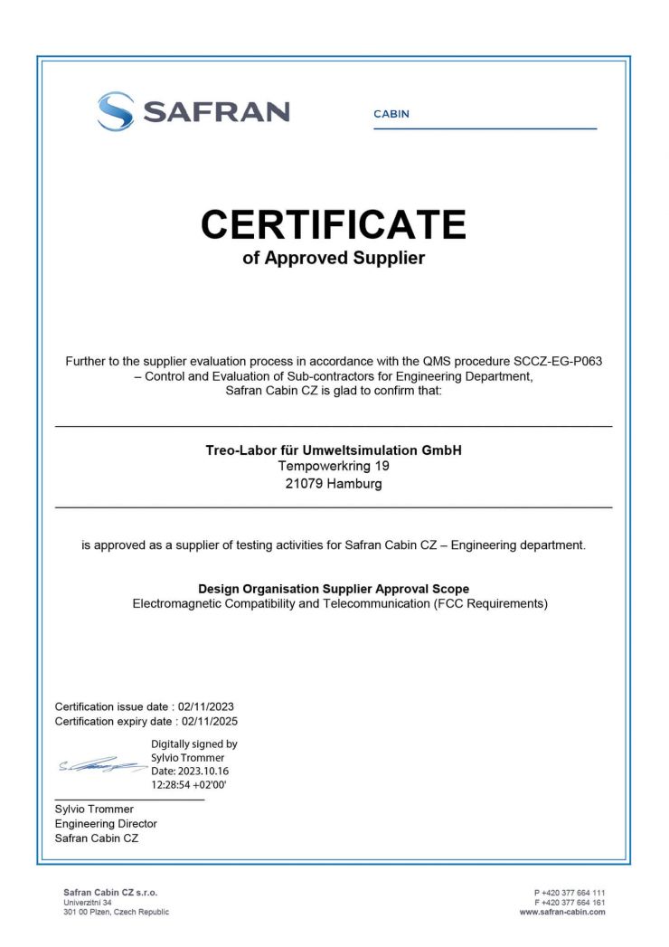 Treo - Safran Certificate of Approved Provider